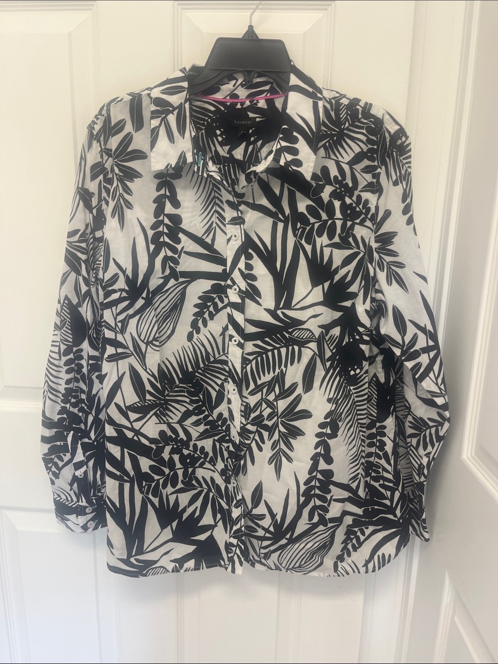 Talbots Black and White Botanical Button-Up Blazer